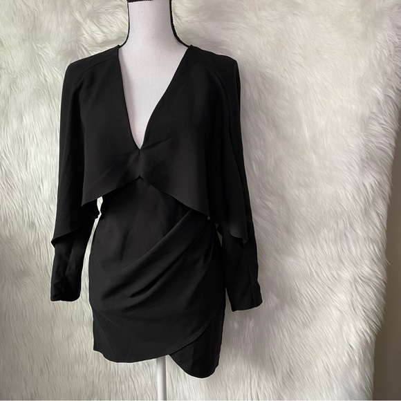 Asos Black Mini Wrap Skirt Cape Dress Size 0 - Picture 6 of 12